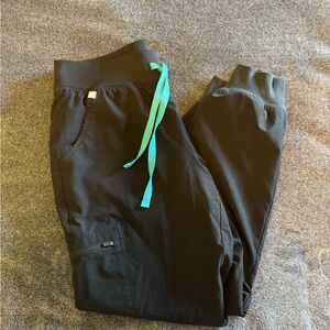 Figs Black Jogger Pants with Teal Accent